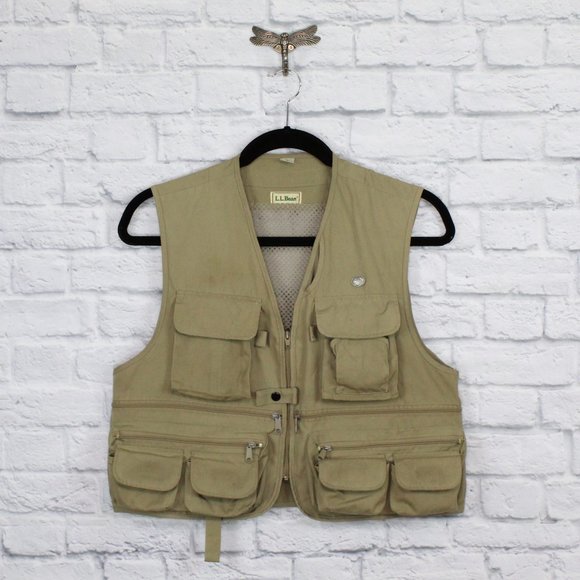 L.L. Bean Other - Vintage LL Bean Khaki Multi Pocket Fly Fishing Lined Vest Size M